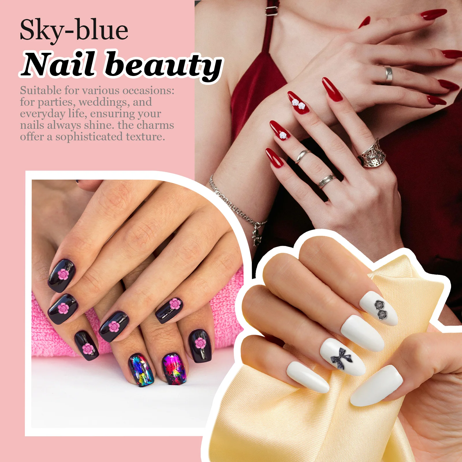 

400Pcs Resin Nail Art Embellishments for DIY Manicure Nail Charms Bow Flower Flatback Decorations Craft Jewelry Supplies