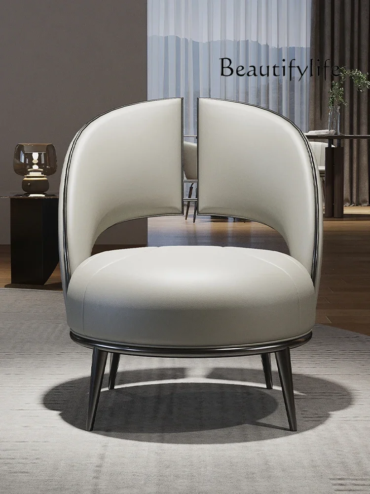 

Teacher Light Luxury Modern Minimalist Living Room Home Designer Model Top Layer Leather Single Leisure Chair