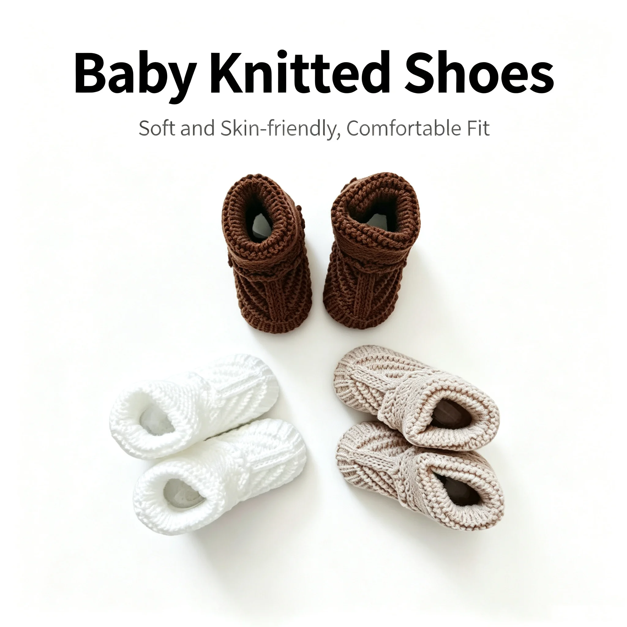 

3Pcs Newborn Knit Baby Booties, Soft Non-Slip Infant Crochet Sock Shoes for 0-6 Months Toddler Girls Boys, Warm Breathable Pre-W