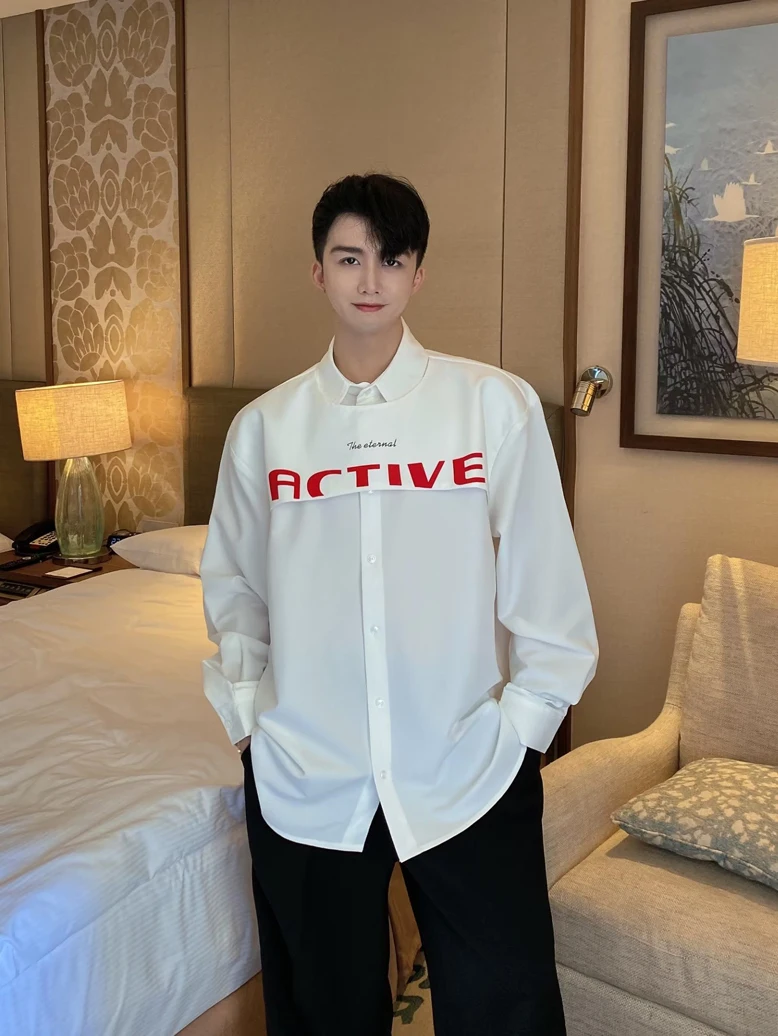 

Casual Long Sve Men's irt Design Sense Fake Two-Piece Loose Fit Trendy Casual irt Youth ular All Seasons ex