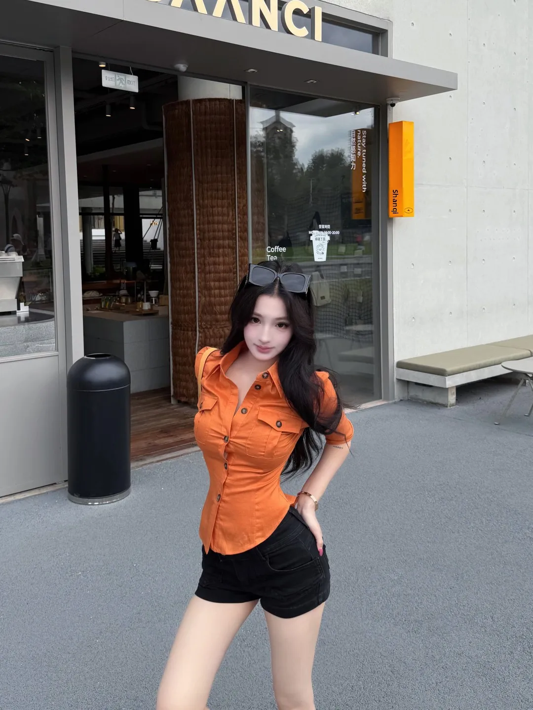 

Slim Fit Short Sleeve Shirt Women's Summer Design Pocket Detail Workwear Style Orange Color American Girl Shirt