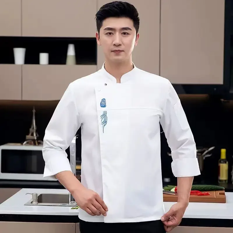 رمادي طويل الأكمام الشيف موحدة كوك معطف الشيف سترة الشيف تي شيرت بيكر العمل موحدة النادل مطعم فندق ملابس النساء الشعار