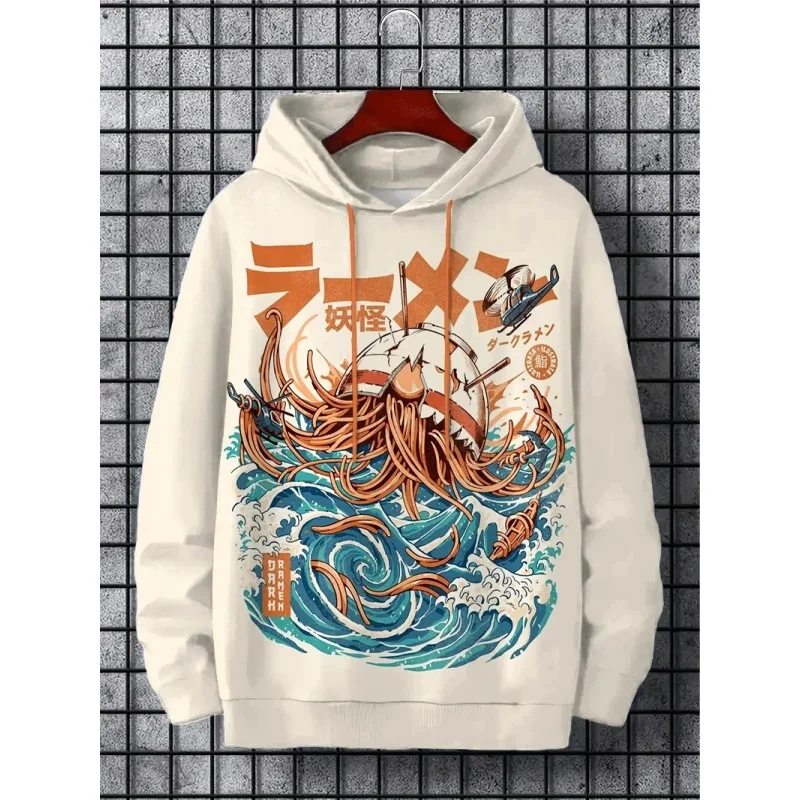 

3D Printed Waves Noodles Hoodie For Men Cool Wolf Pattern Long Sleeve Tops Casual Sweatshirt Harajuku Pullover Loose Hoodies