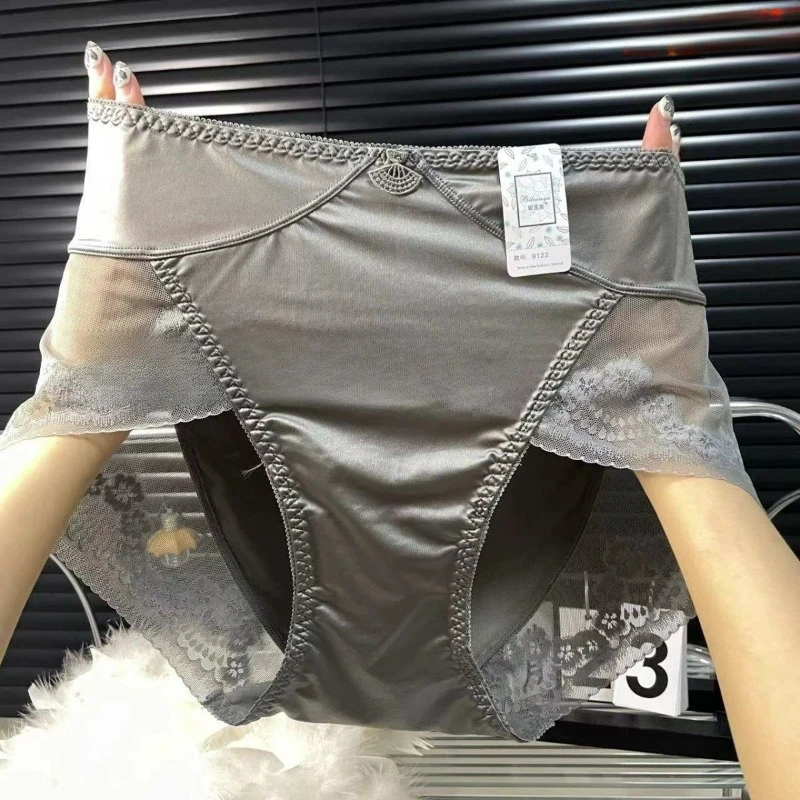 High-end Lace Splicing Underwear Ladies Large Size Package Hip Light Luxury Sexy Lace Cotton Crotch Waist Briefs  Panties Women