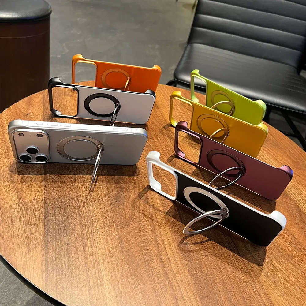 

Ultra Thin Frameless Kickstand Case for iPhone 17 16 15 14 13 Pro Max Leather Wrapped Stand Lightweight Protective Cover