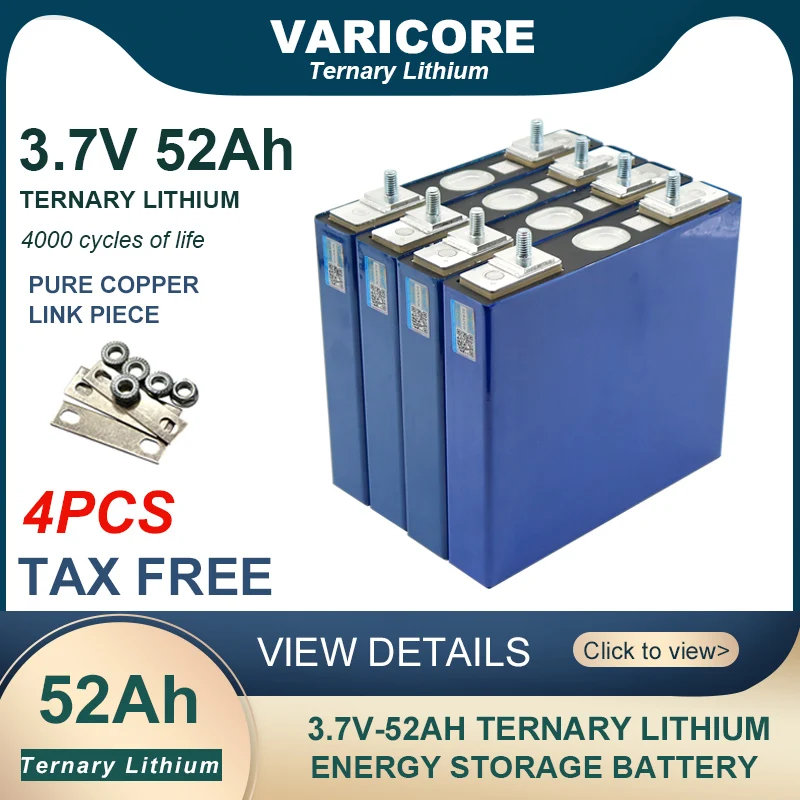 4 Stück 3,7 V 52 Ah Batterie Ternäres Lithium für 12 V 24 V Wechselrichter Auto leichter Motorrad Auto Motorbatterien Modifikation