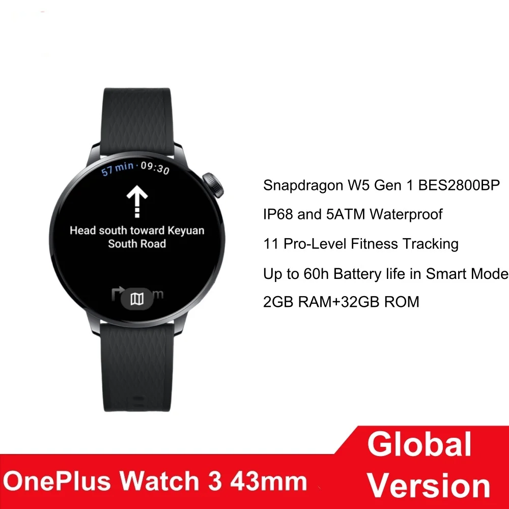 

Новые умные часы OnePlus Watch 3, 43 мм, глобальная версия, 1,32-дюймовый AMOLED-дисплей, срок службы батареи до 60 часов, ОС Google NFC GPS
