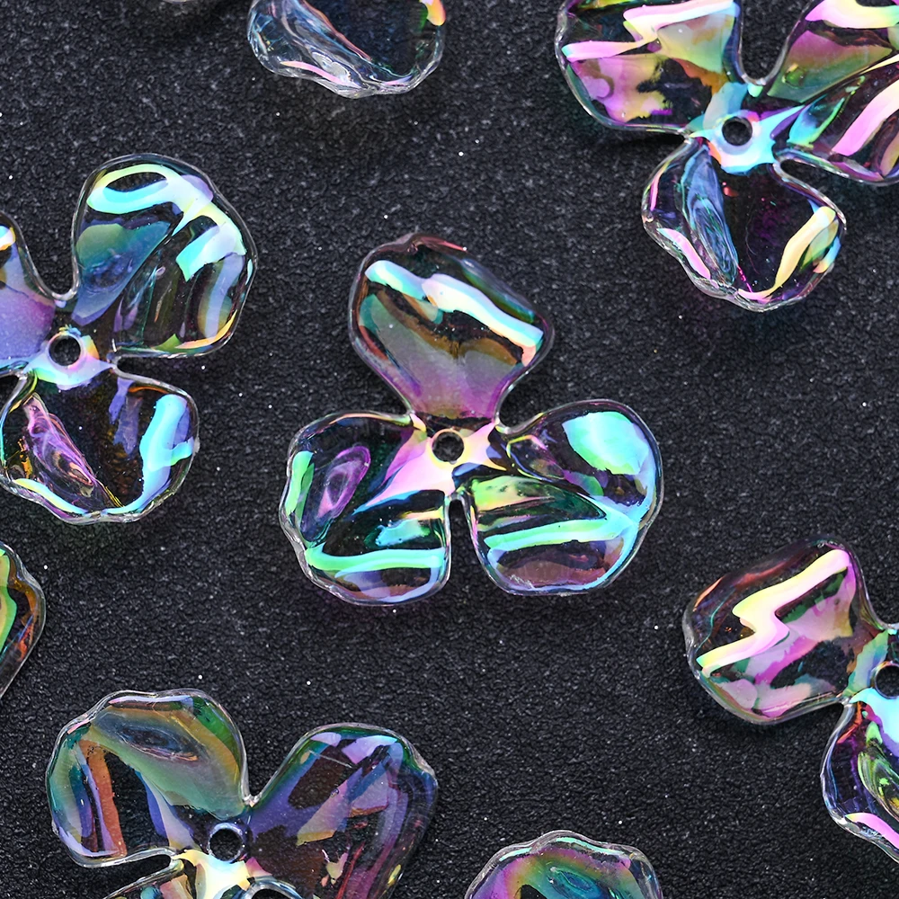 20 Stück Transparente Farbverlauf-Acrylblumen mit Dreifachblättern, Großpackung Abstandsperlen für DIY-Bastelarbeiten und Schmuckherstellung, 35*30MM – Detail 4