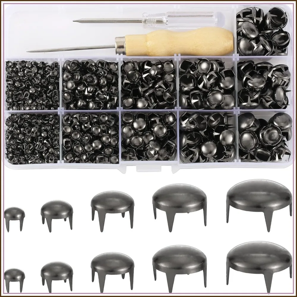 

1220 Pcs Assorted Sizes Studs for Clothing Leather Rivets Round Dome Studs and Spikes Prong Studs Kit for Leather Craft Clothing Belts Bags Shoes Bracelets Dog Collar Accessories