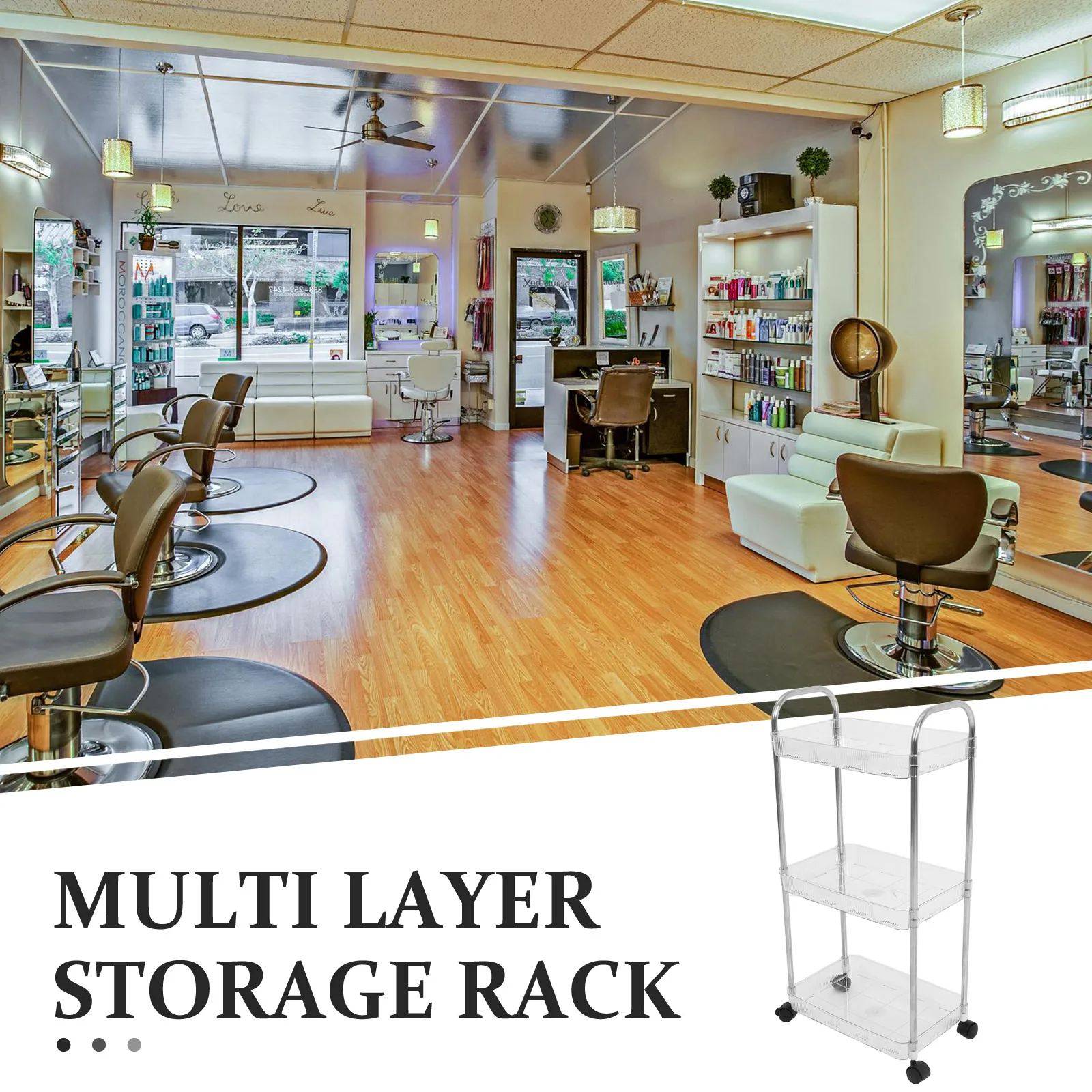 

Multi Layer Storage Rack 3 Tiers PET Material Rolling Cart Salon Bathroom Space Saving Tiered Holder Hair Spa Trolley