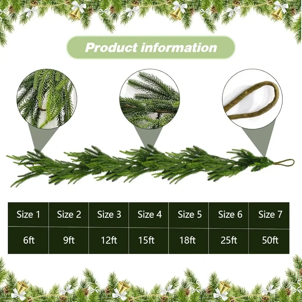 Christmas Decoration Wreath, 25 Foot Artificial Green Garland Holiday Decoration, Outdoor and Indoor Staircase Railing Fireplace