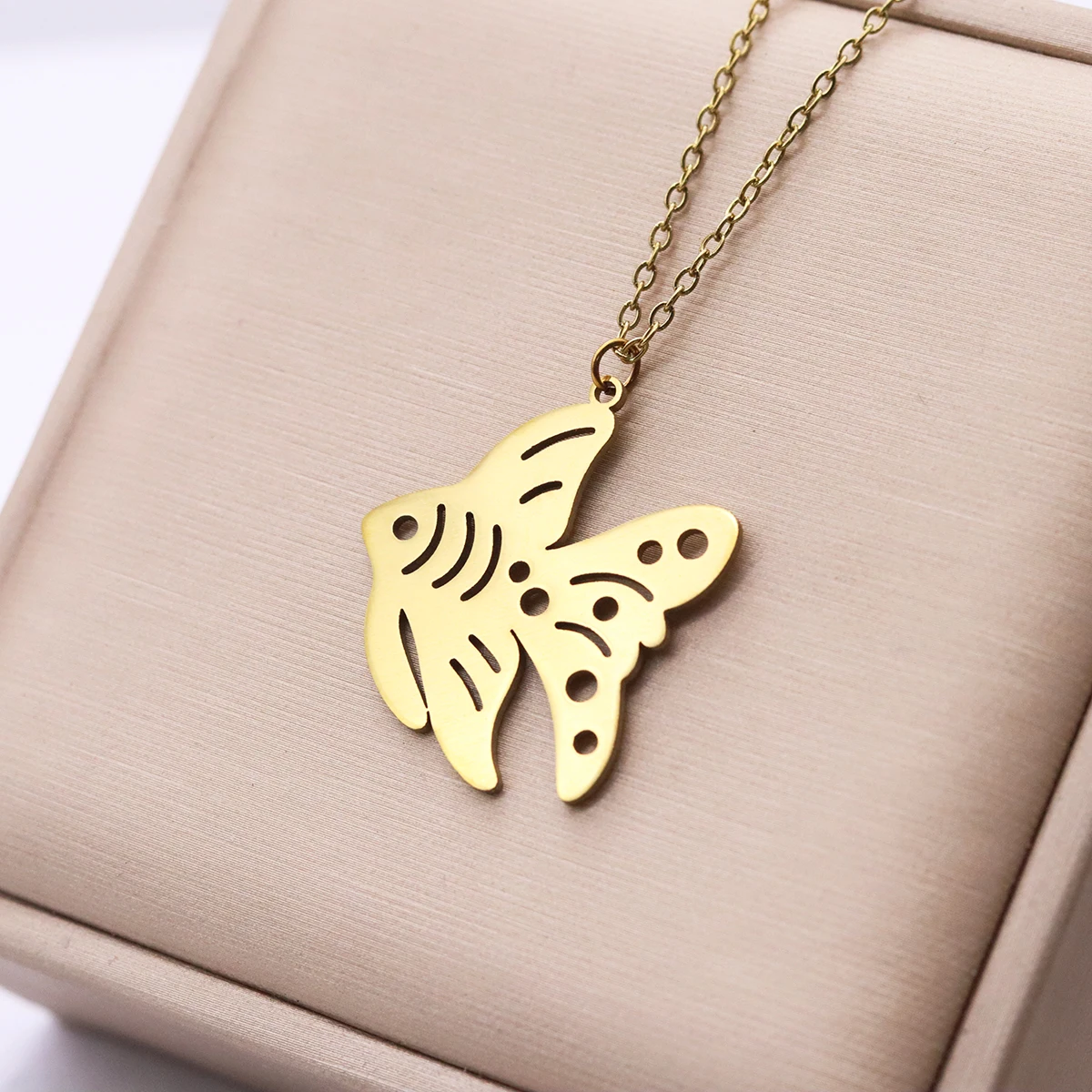 Simple Tropical Fish Stainless Steel Necklace Cut‑Out Goldfish Pendant Necklace Fashion Jewelry Gift for Women Girls