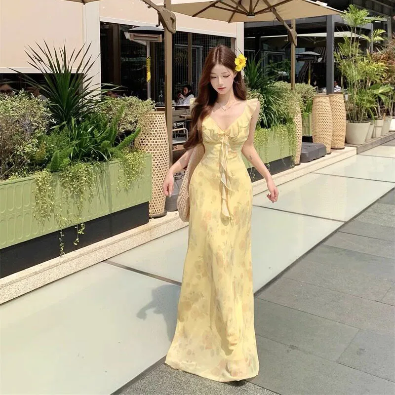 yellow dress with neck scarf Keisha Midaxi 5% Elastane) Worn length on the body self-portrait - Yellow Viscose Knit