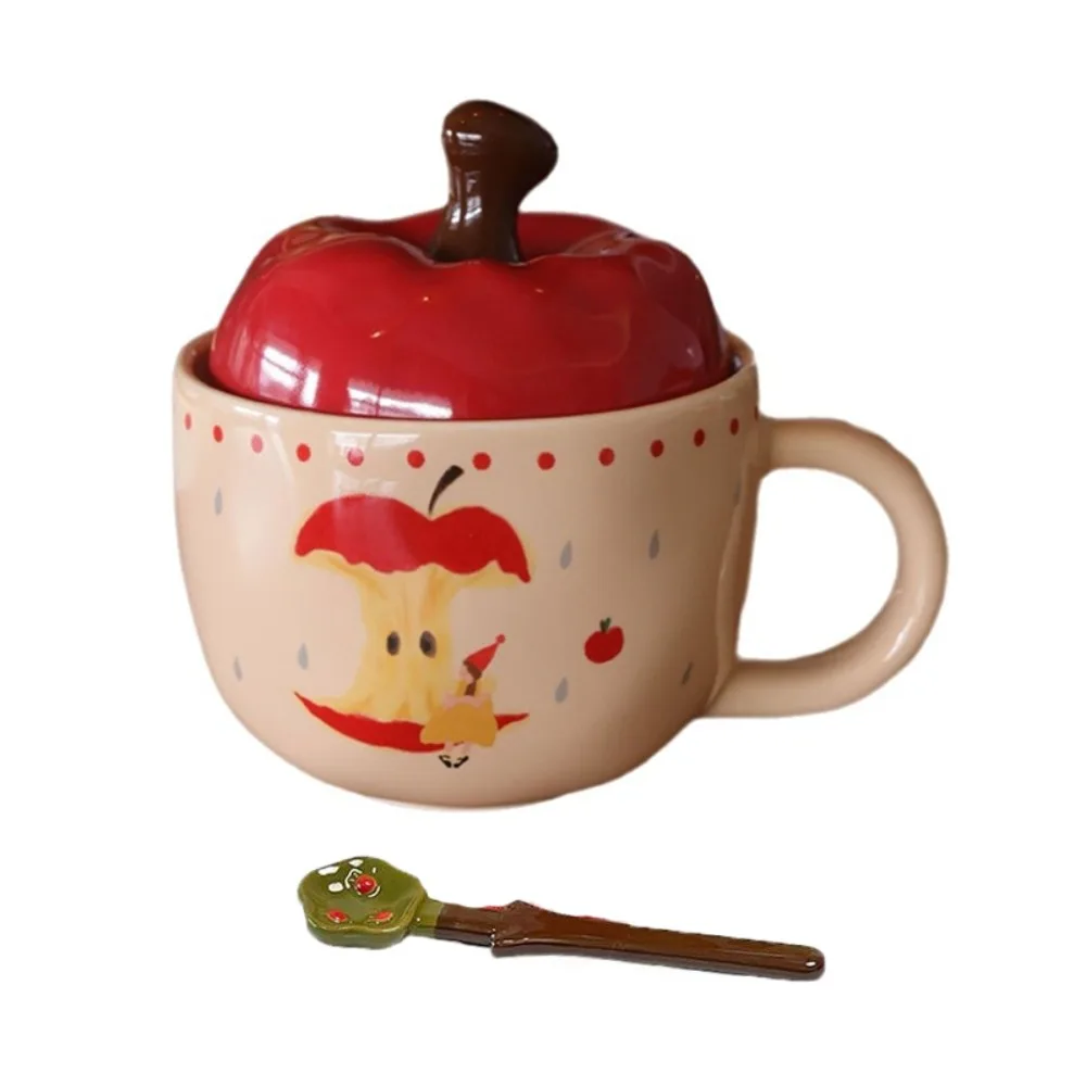 

Crative Ceramic Fruit Shape Mug Cartoon 420ml Coffee Mug with Lid and Spoon Breakfast Cup Gift