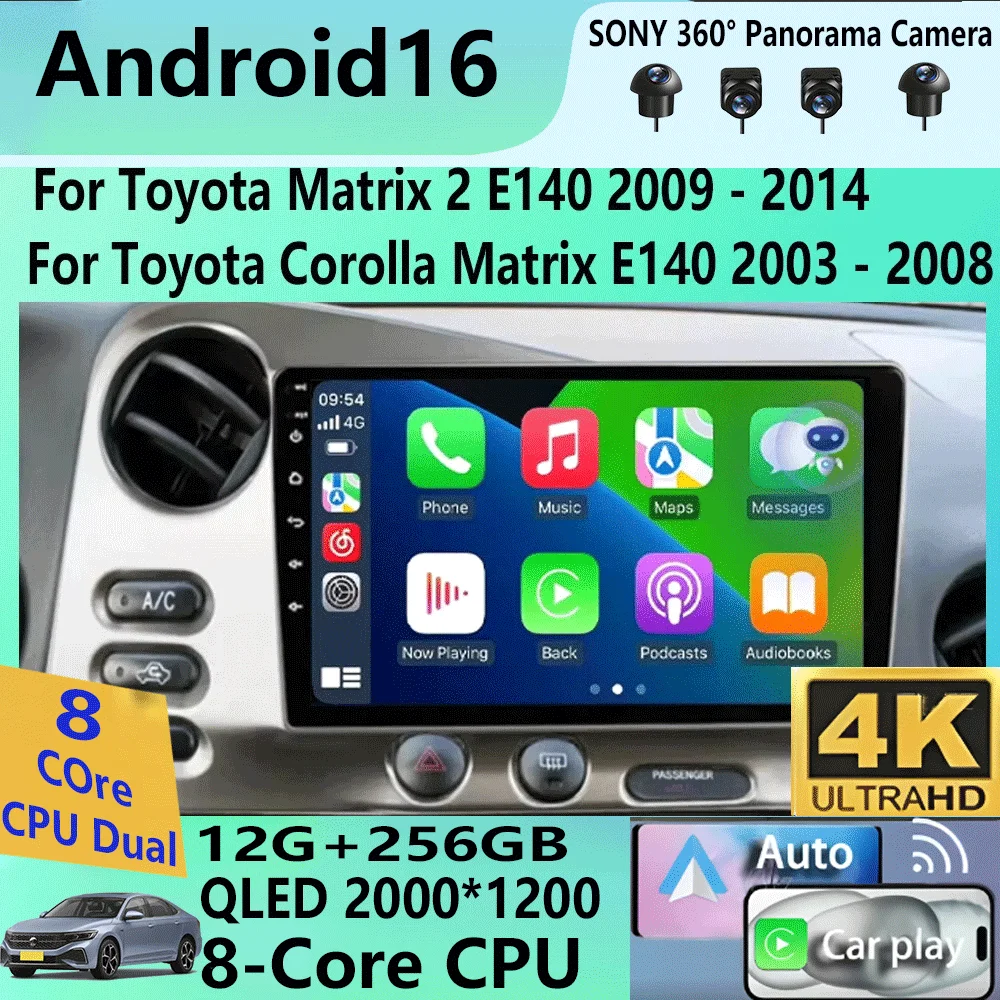 Android 15 para Toyota Matrix 2 E140 2009 - 2014 para Toyota Corolla Matrix E140 2003 - 2008 navegación Multimedia vídeo Autoradio