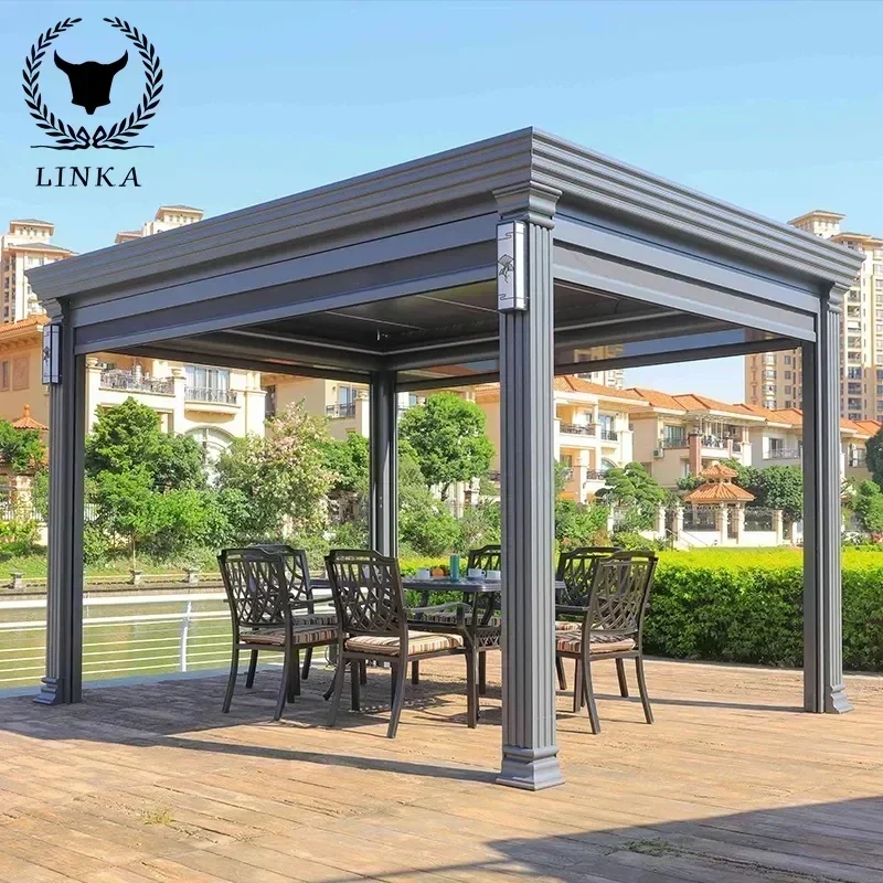 New Design Waterproof Aluminium Alloy  Retractable Roof Pergola Outdoor Used Garden Aluminum Frame with Powder Coated