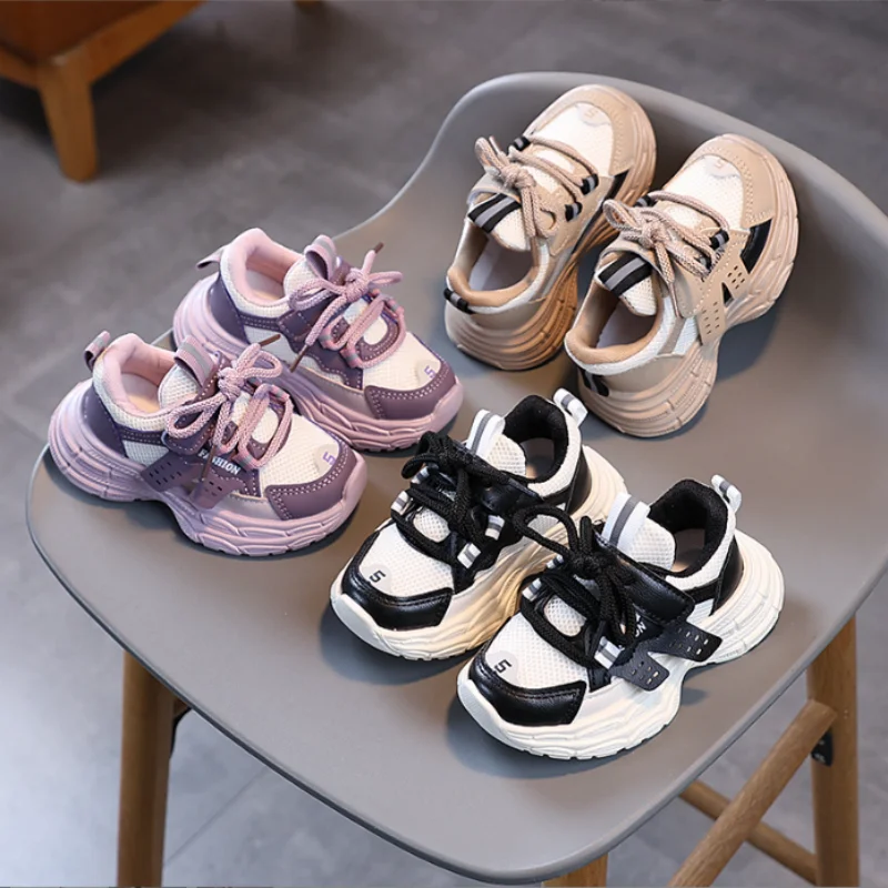 Children's Sports Shoes 2025 Spring Autumn New Boys' Casual Shoes Girls' Mesh Breathable Dad Shoes Soft Soled Running Shoes