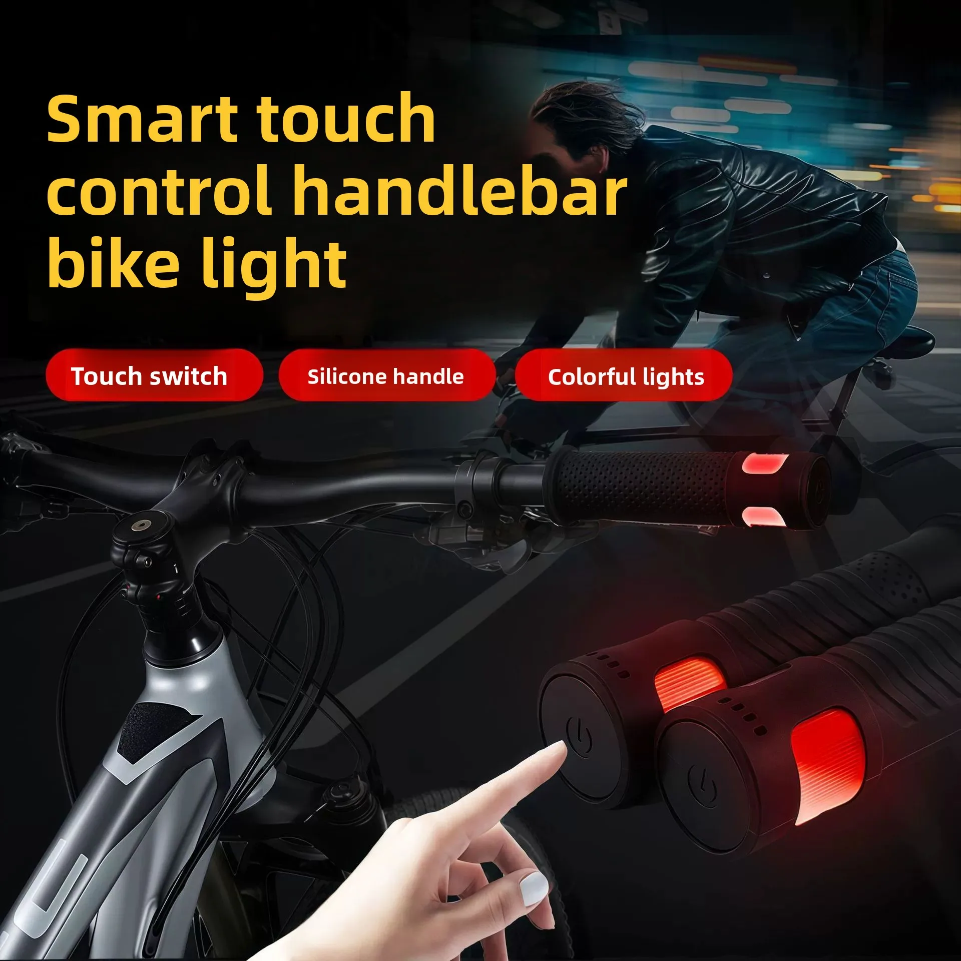 

Bucklos LED Light Handlebar Grips - Touchscreen Switch Non-Slip Soft Silicone MTB Road Bike Cover
