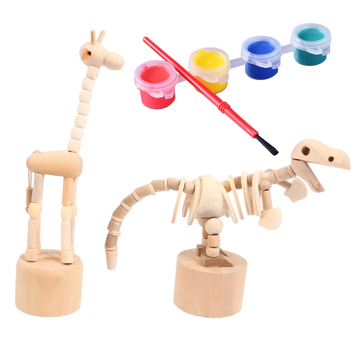 2 Stücke Holz Tier Giraffe Dinosaurier DIY Unvollendete Massivholz Malerei Handwerk Set für Kinder Pädagogische Kunst Desktop Ornament
