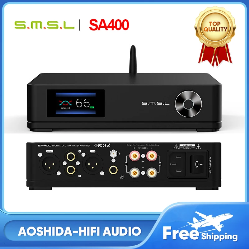 SMSL SA400 High Resolution Power Amplifier 230W NJW1195 BASS Preamp Output Bluetooth5.0 2x Digital Power Amp with Remote Control