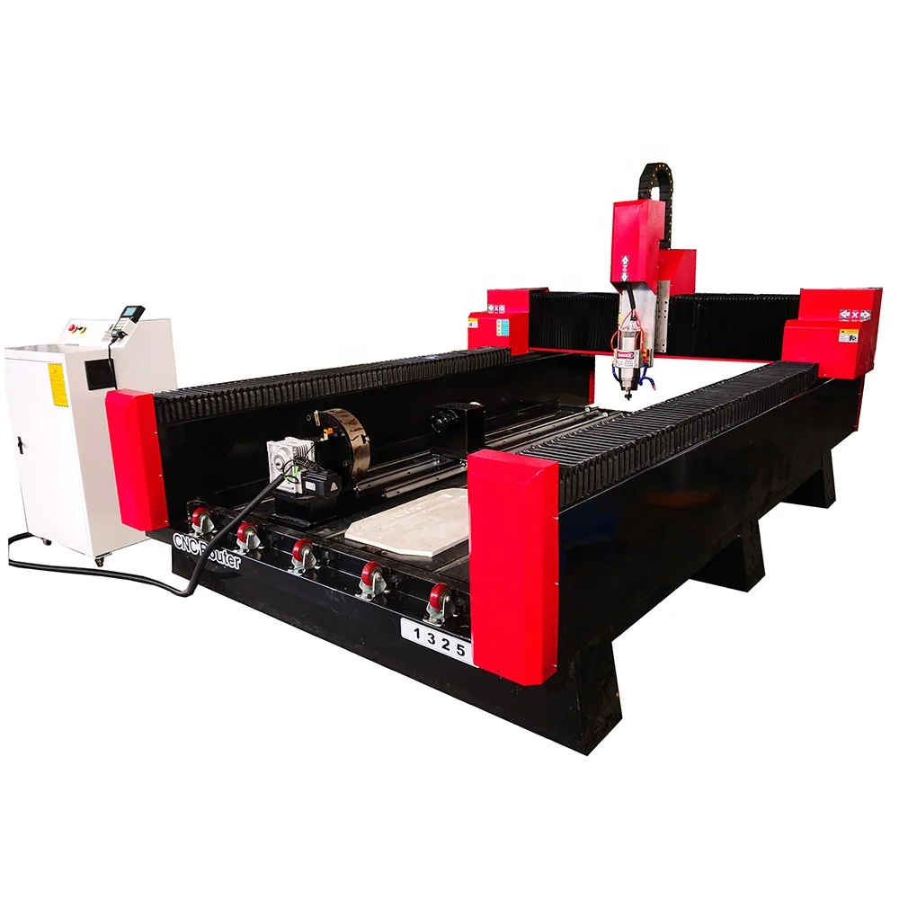 WISDOM CNC 1325 Double Heads 3d Stone 4th Axis CNC Router Marble Granite Carving Engraving Machine Price