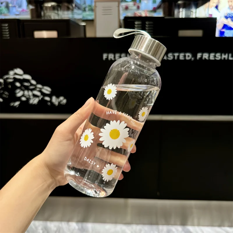 ขวดน้ำใสขนาด 500 มล. ฝาปิดสแตนเลส แก้วน้ำพลาสติก ขวดน้ำพกพาสำหรับชงชาในออฟฟิศ กีฬา และการเดินทาง