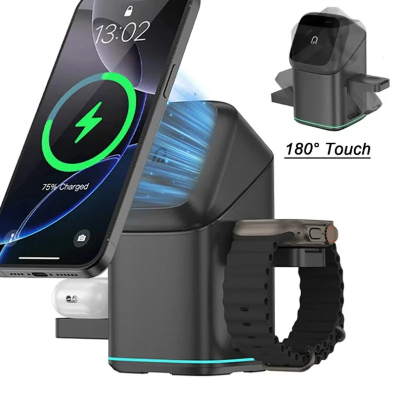 サムスン製携帯電話、iphone-17-12-pro-max、iwatch、airpods対応、ledライト付き3in1ワイヤレス充電スタンド、急速充電ステーション