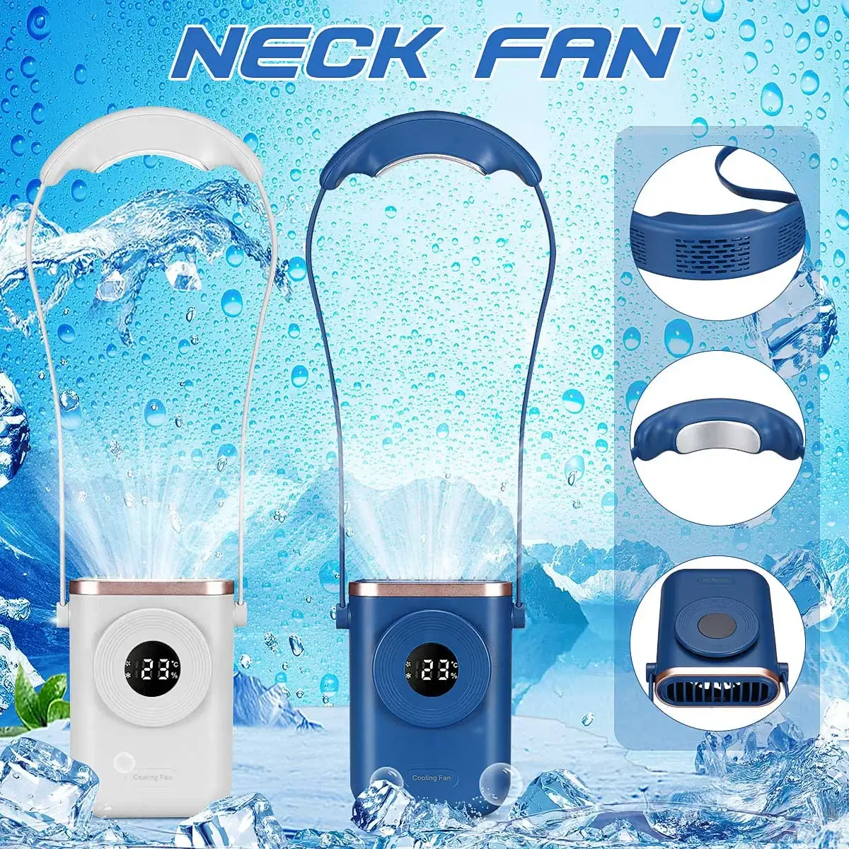 

Outdoor Mini Protable Neck Fan With Refrigeration Electric Wireless Fan Bladeless Rechargeable USB Fan Air Conditioning