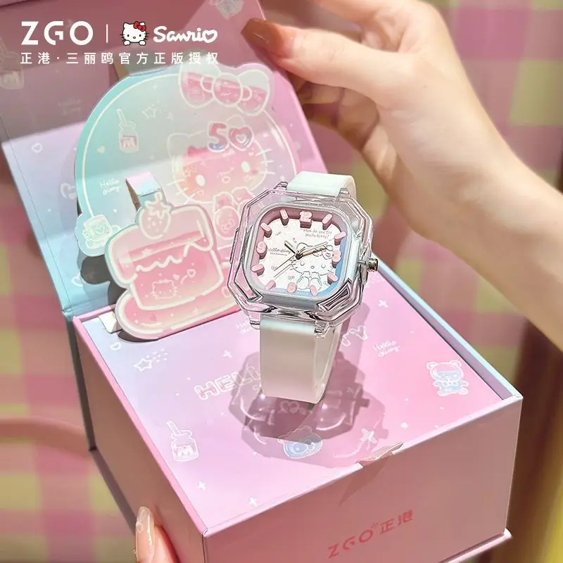 New Sanrio 50th Helookitty Joint Zgo Student Watch Jelly Silicon Square Watch Waterproof Night Light Watch Birthday Girl Gift