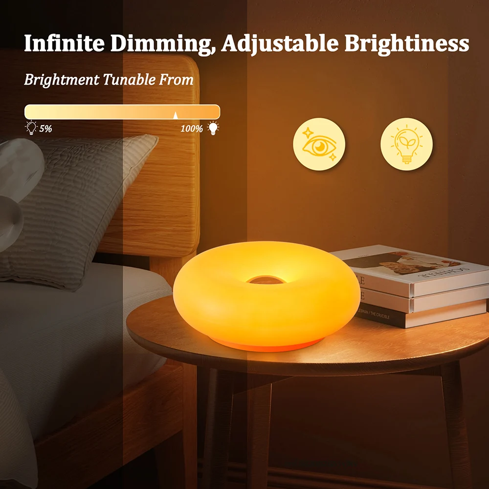 LED Donut Glass Wall Lamp Orange Table Light for Living Room Bedroom Hallway Indoor Donut Wall Lamp RGB Dimmable Ambient Lamp