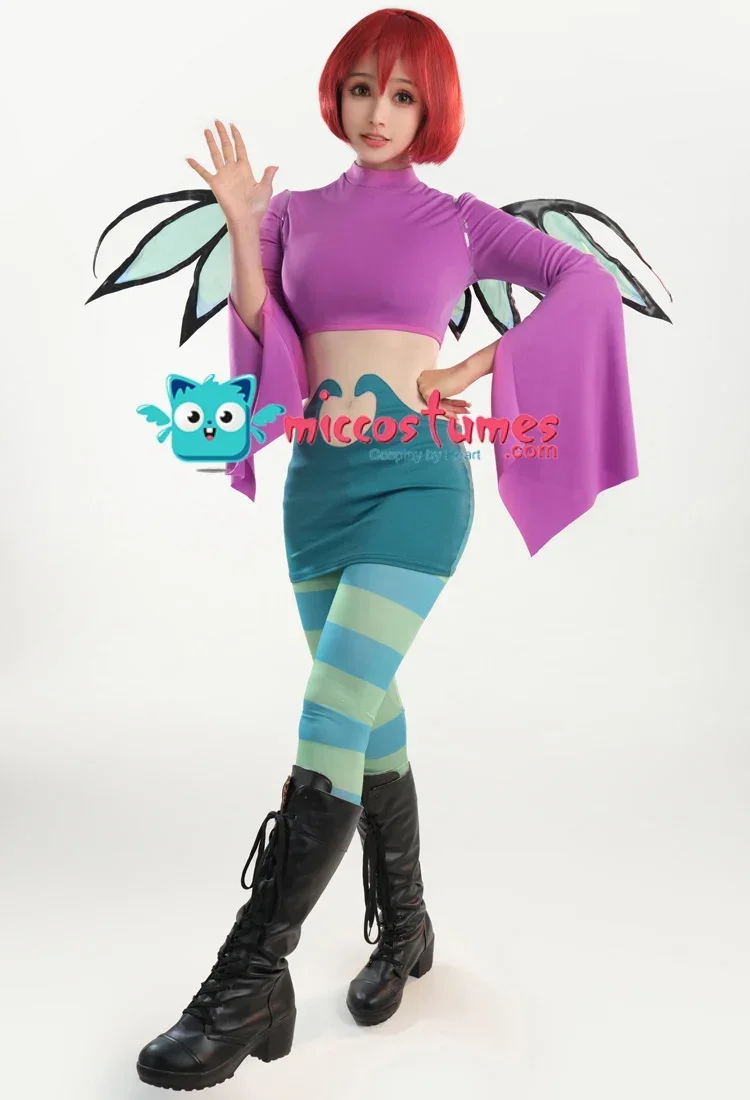 Costume Cosplay de Sorcière pour Femme, Robe à Manches Larges avec Pantalon et Ailes, Mic303