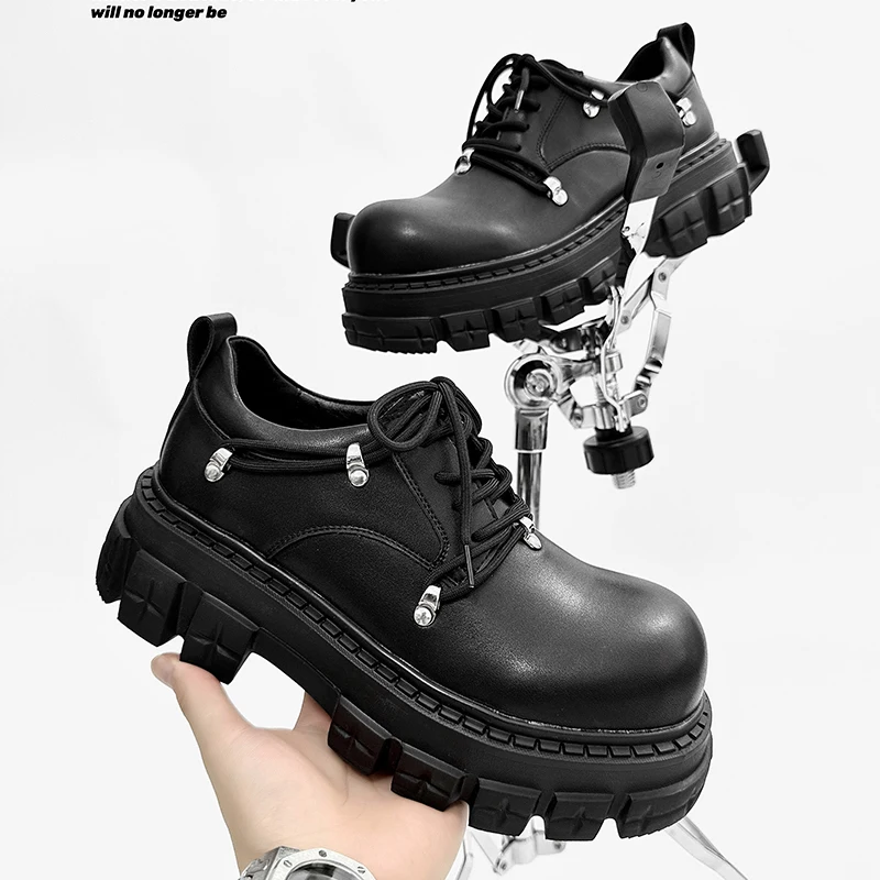 

Мужская обувь, увеличивающая рост на толстой подошве, туфли дерби на шнуровке, повседневная молодежная повседневная деловая обувь с круглым носком в британском стиле