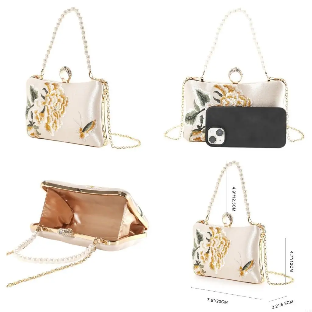 

Шелковый клатч в культурном стиле с украшениями из пиона и жемчуга, сумка через плечо, сумка через плечо для модных женщин