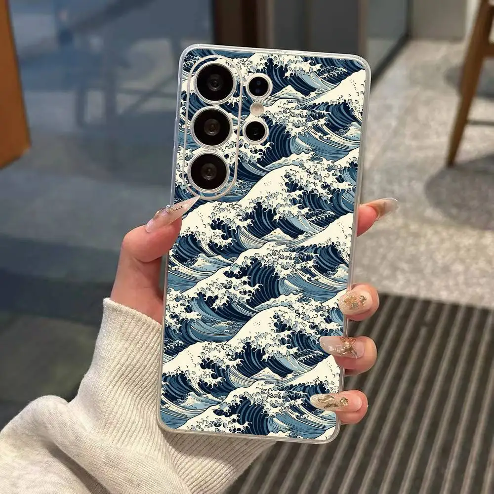 Japanese Ukiyo-e Wave Art Phone Case Transparent Silicone Soft For Samsung S25,S24,S21,S22,S23,S30,Ultra,S20,Plus,Fe