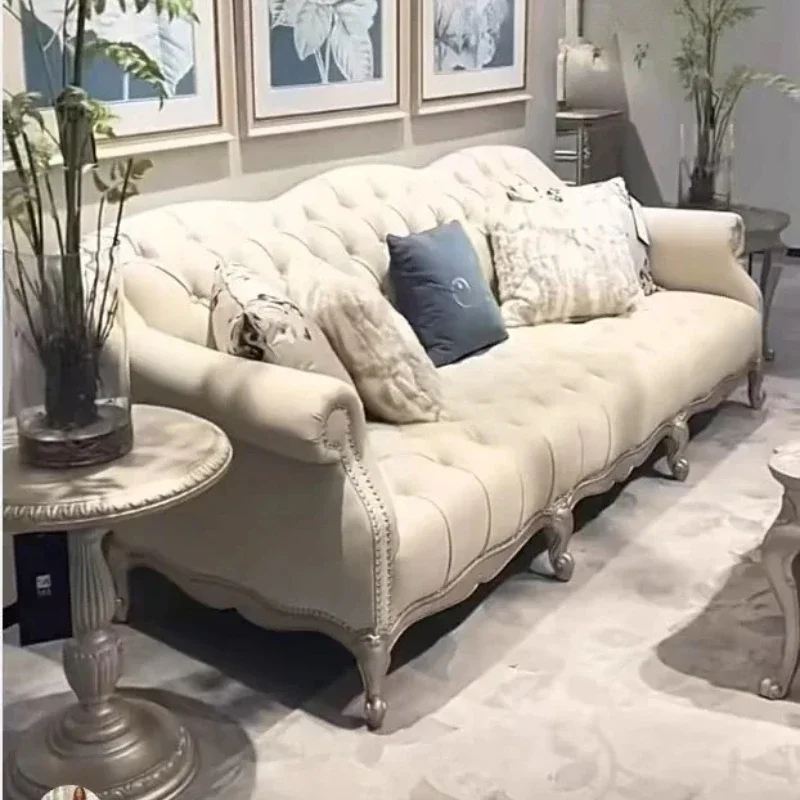 A American sofa combination French retro solid wood carving flower new modern simple three-person sofa