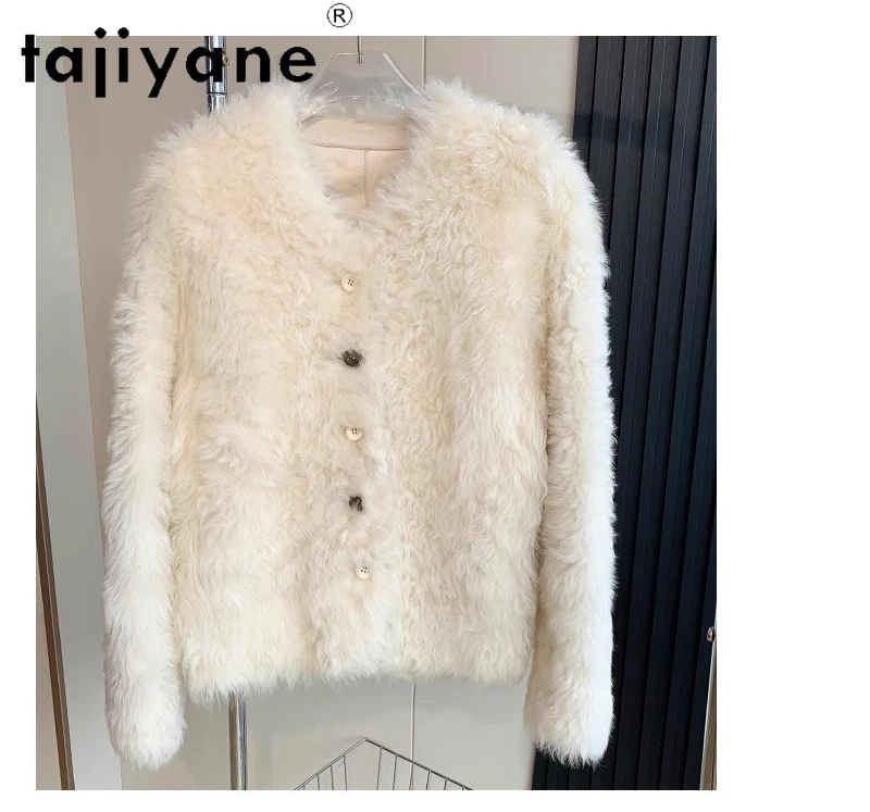 TAJIYANE 100% Tuscany Wool Sheepskin Double Faced Fur Coat Woman Short Beige Real Fur Jacket Women Winter Clothes 2025 шуба