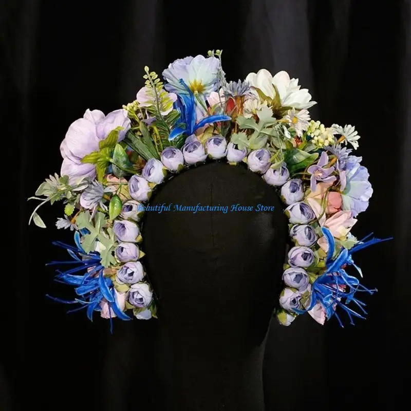 

E56A Lovely Flower Embellished Hair Decoration Simple and Beautiful Flower Headband for Photoshoots and Traditional Outfits