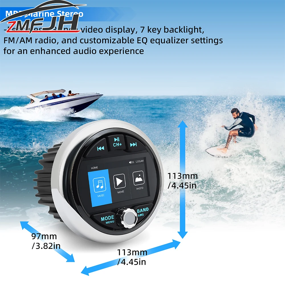 MP5 البحرية مشغل راديو ستيريو مقاوم للماء بلوتوث متوافق FM AM مشغل الصوت مشغل الوسائط لقارب يخت ATV UTV عربة #1