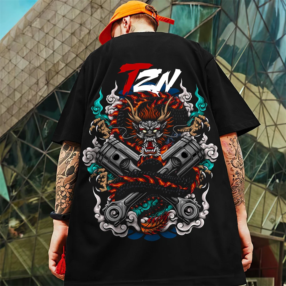 Vintage T-Shirt For Men 3d Dragon Print Men\'s Short Sleeve T-Shirt Street Trend Man Clothes Oversized Hip Hop Tees Loose Tops