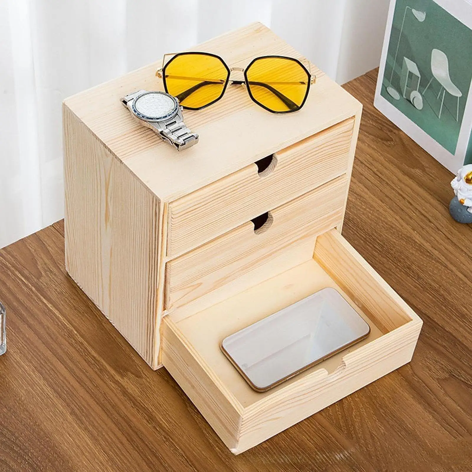 

Wooden Jewelry Box Desk Office Organizer for Office Home Toiletries Supplies