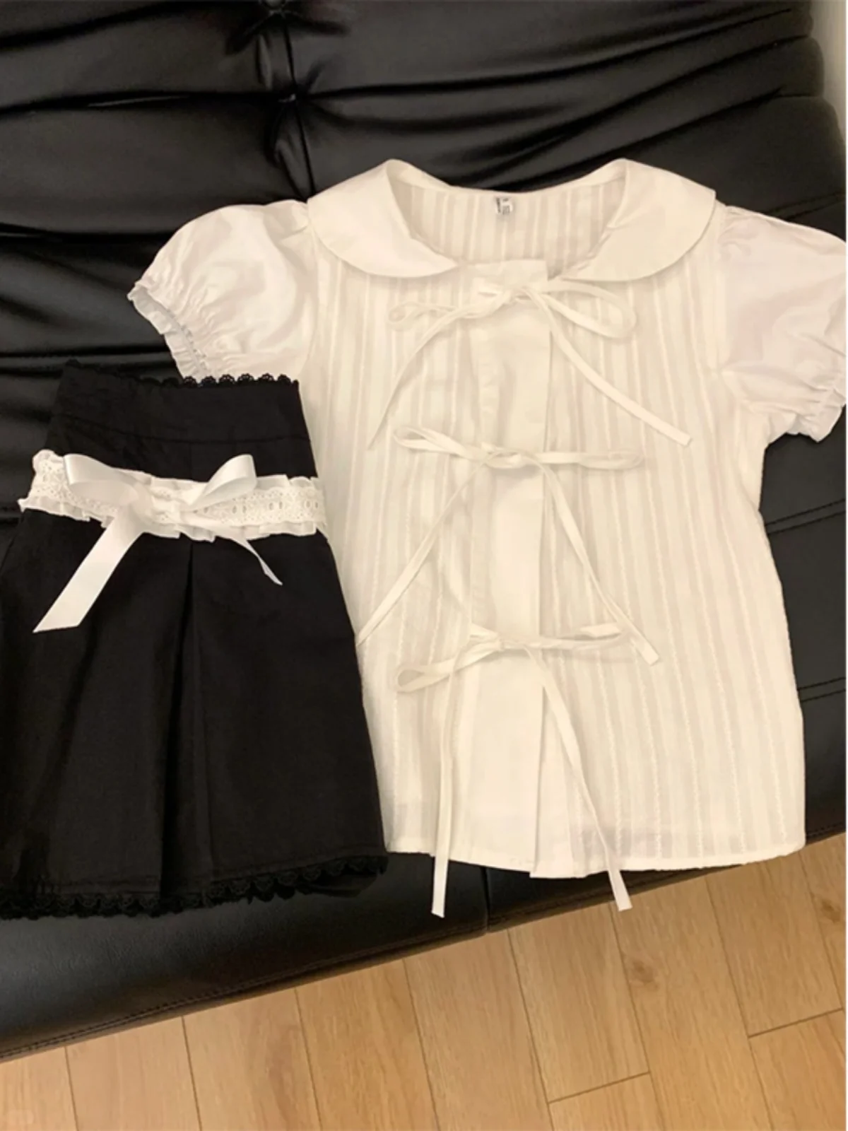 

Korean Sle White Doll Collar Bow Tie irt Summer New Slimming Versatile Faion ort Sve Sweet Sle Pure Cotton Women...