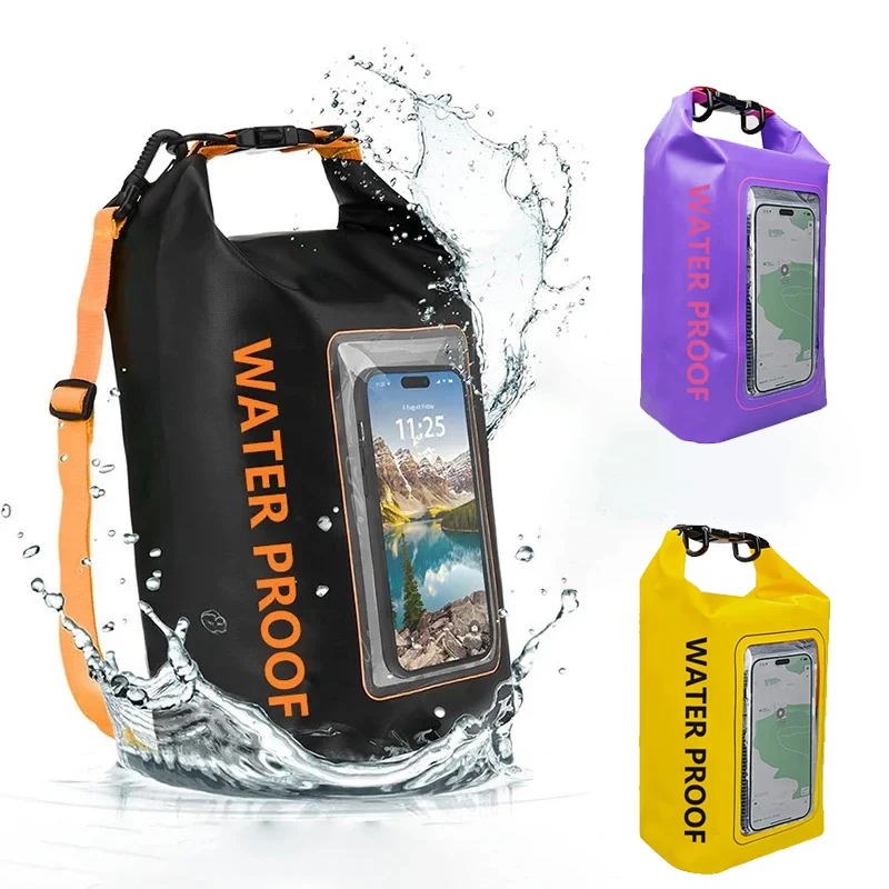 مقاوم للماء بولي كلوريد الفينيل حقيبة جافة 5L السباحة الغوص تجمع العائمة حقائب الكتف كيس شاشة تعمل باللمس في الهواء الطلق الشاطئ الرياضة أكياس التخزين