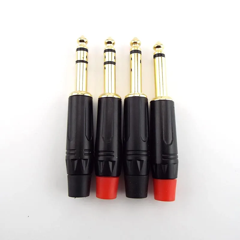 2 Pole Mono / 3 Pole Stereo Jack 6.35mm Connector 6.5MM 1/4 Inch Plug Audio Microphone Cable Connector Gold-Plated