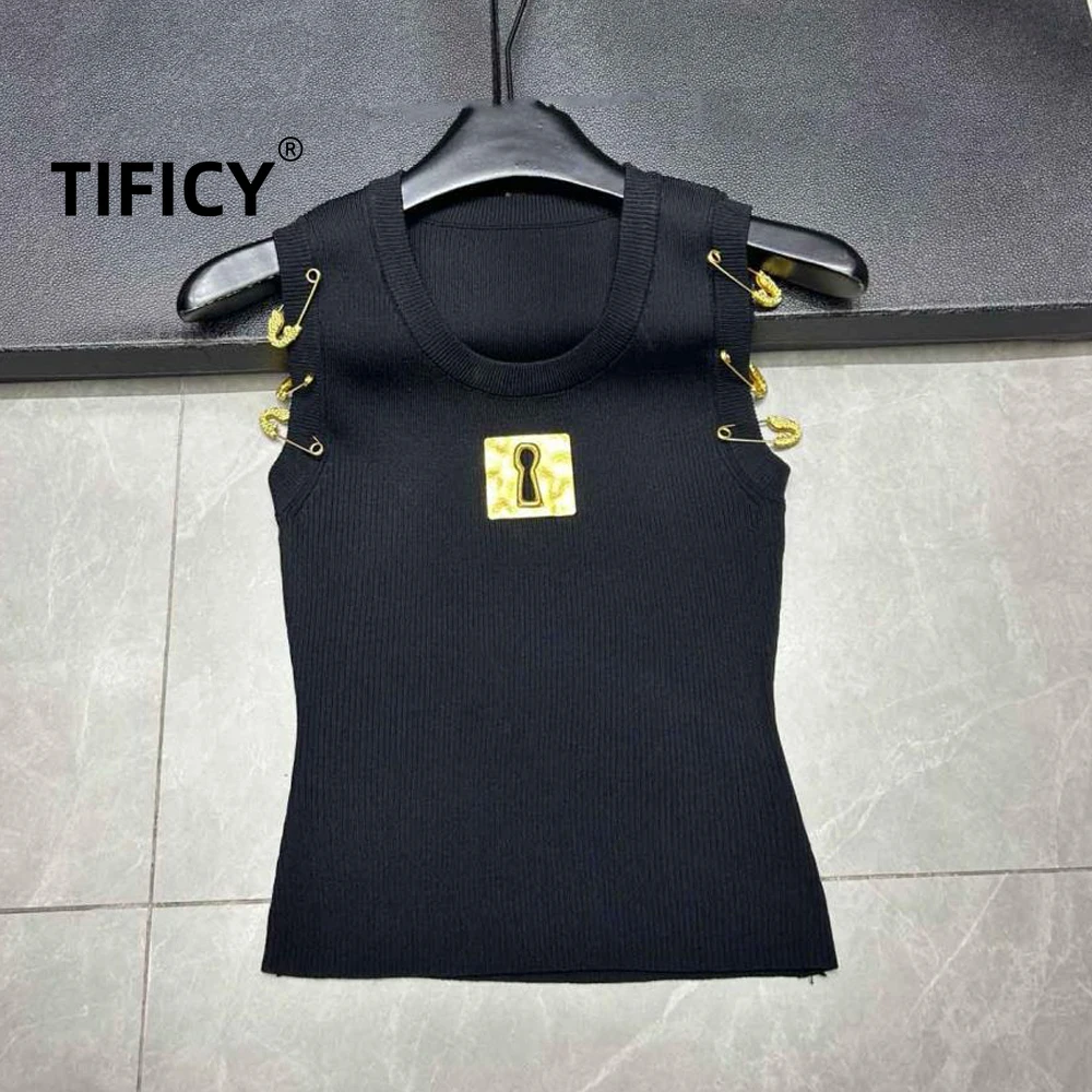 

Высококачественные женские летние топы и майки без рукавов с металлическими значками, свободный крой, уличный стиль, с мультяшным принтом