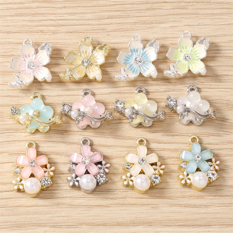5 Stück zarte Kristall-Metall-Blumen-Anhänger für Ohrhänger, Halsketten, Armbänder, DIY-Bastelarbeiten, Schmuckherstellung, Zubehör – Detail 1