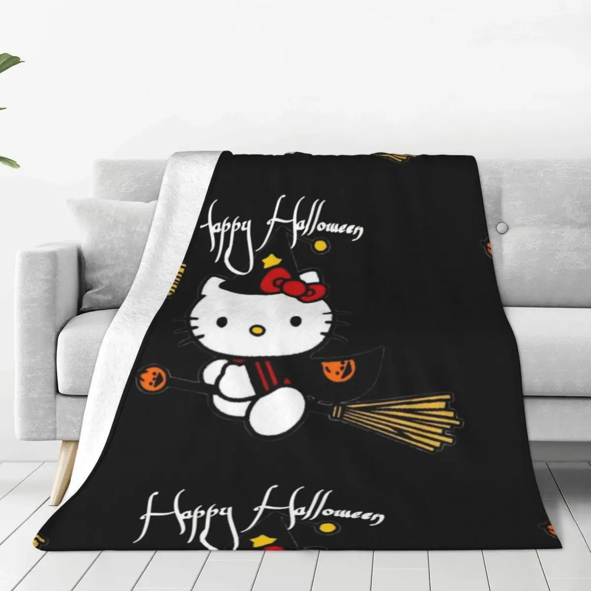 Hello Kitty Riding A Broom Blankets Soft Comfortable Plush Throw Blanket For Outdoor Picnic Flannel Bedspread Bed Cover