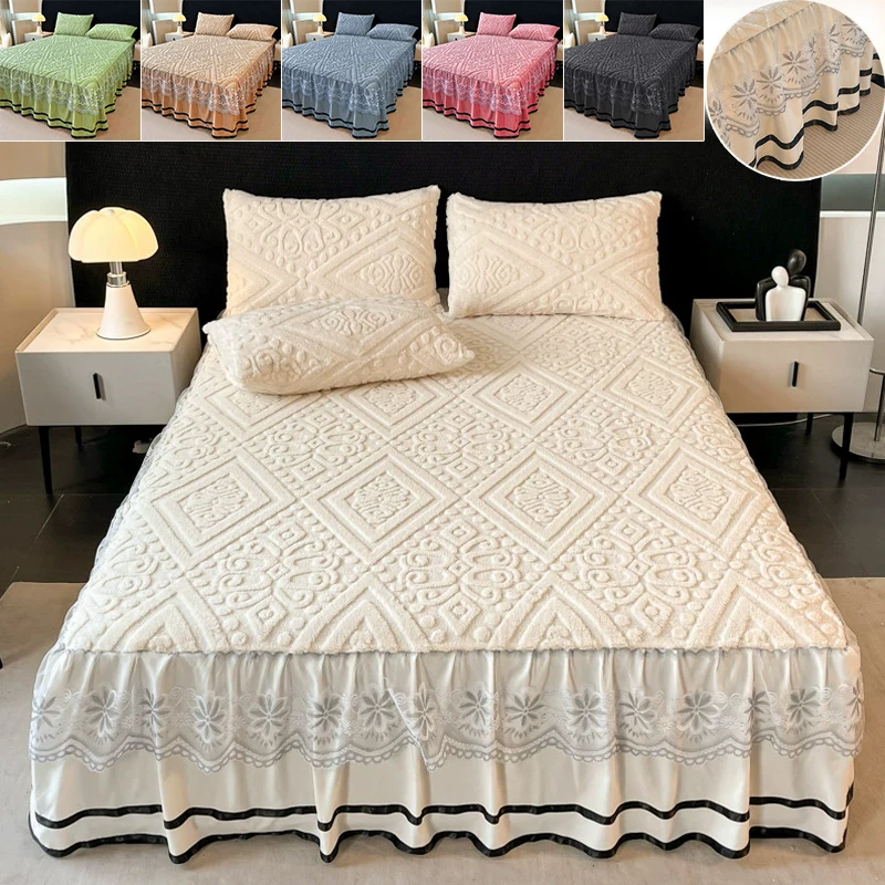 

2026 Кружевная юбка в стиле принцессы, однотонное односпальное покрывало, плюшевый защитный наматрасник, постельное белье, продукт Faldón De Cama