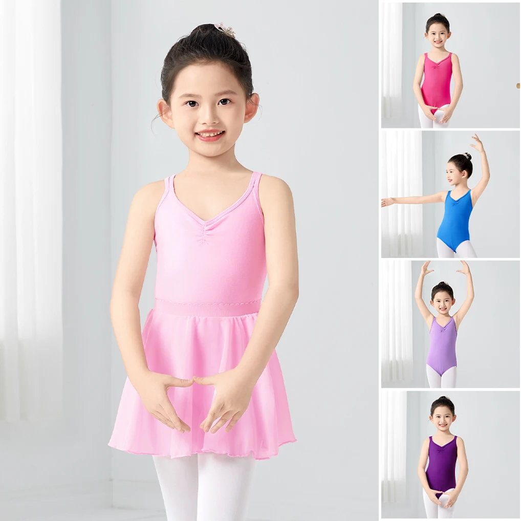 Dance Leotards for Girls Children Kids Ballet Camisole Double Straps Ballet Bodysuit Back Cross Gymnastics Leotards