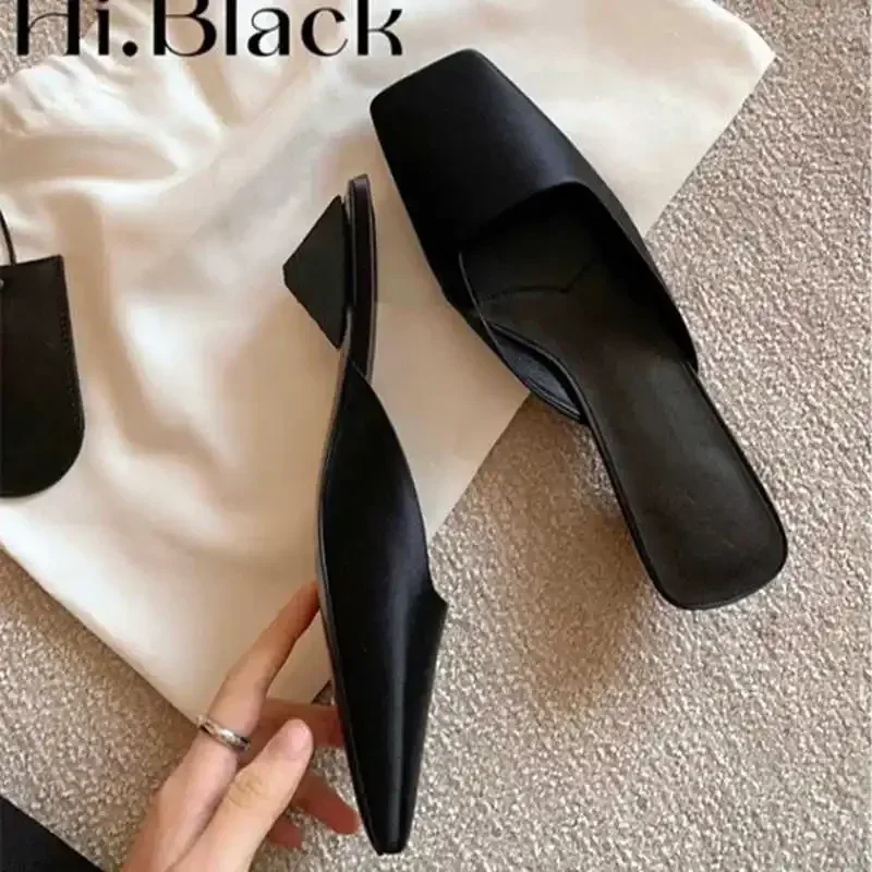 Fashion Satin Women's Mules with Heels Summer Sexy Square Toe Strange Low Heel Slide Sandals Elegant Comfort Dress Slippers view 4