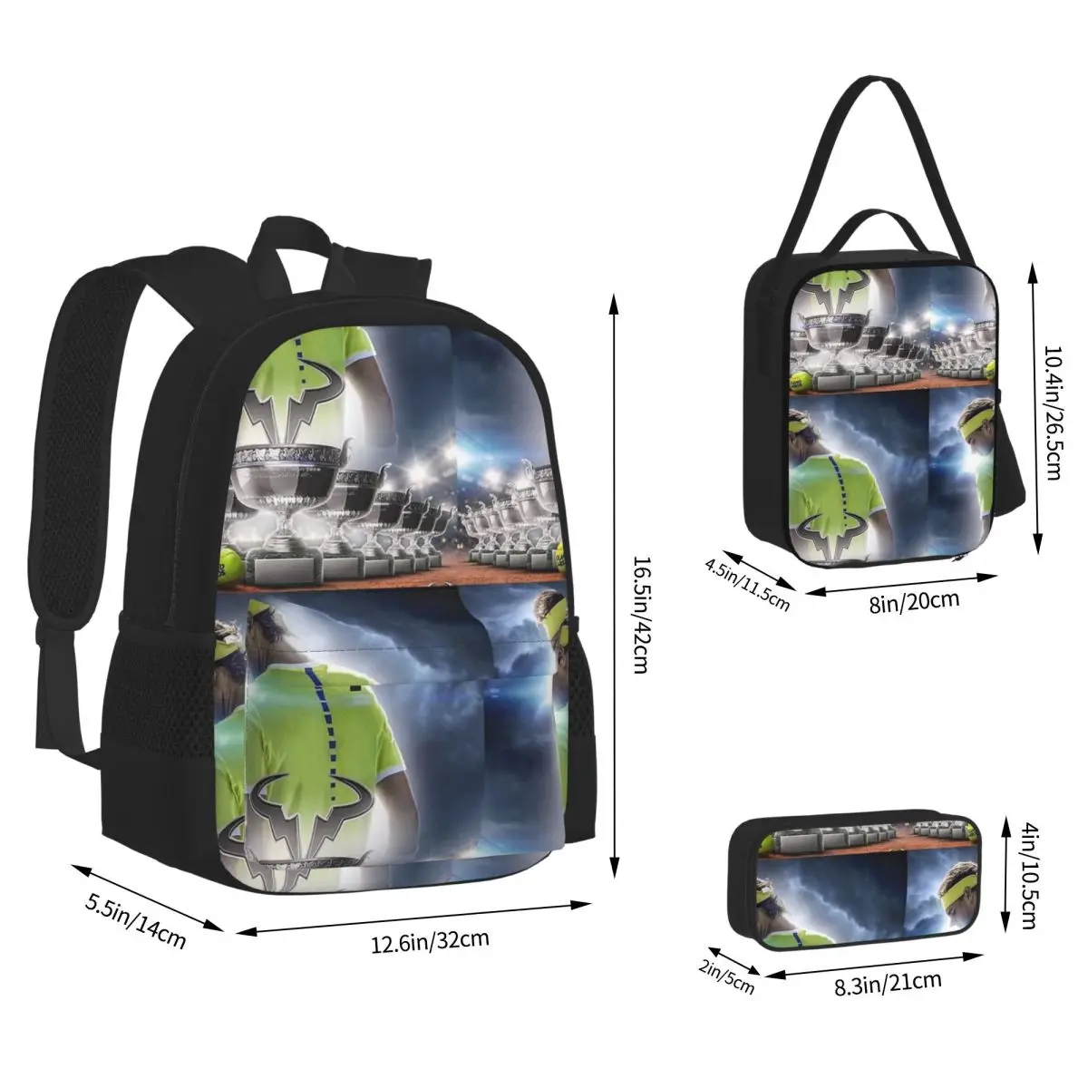 Art Rafael Nadal Backpacks Boys Girls Bookbag Students School Bags Kids Rucksack Lunch Bag Pen Bag Three-Piece Set